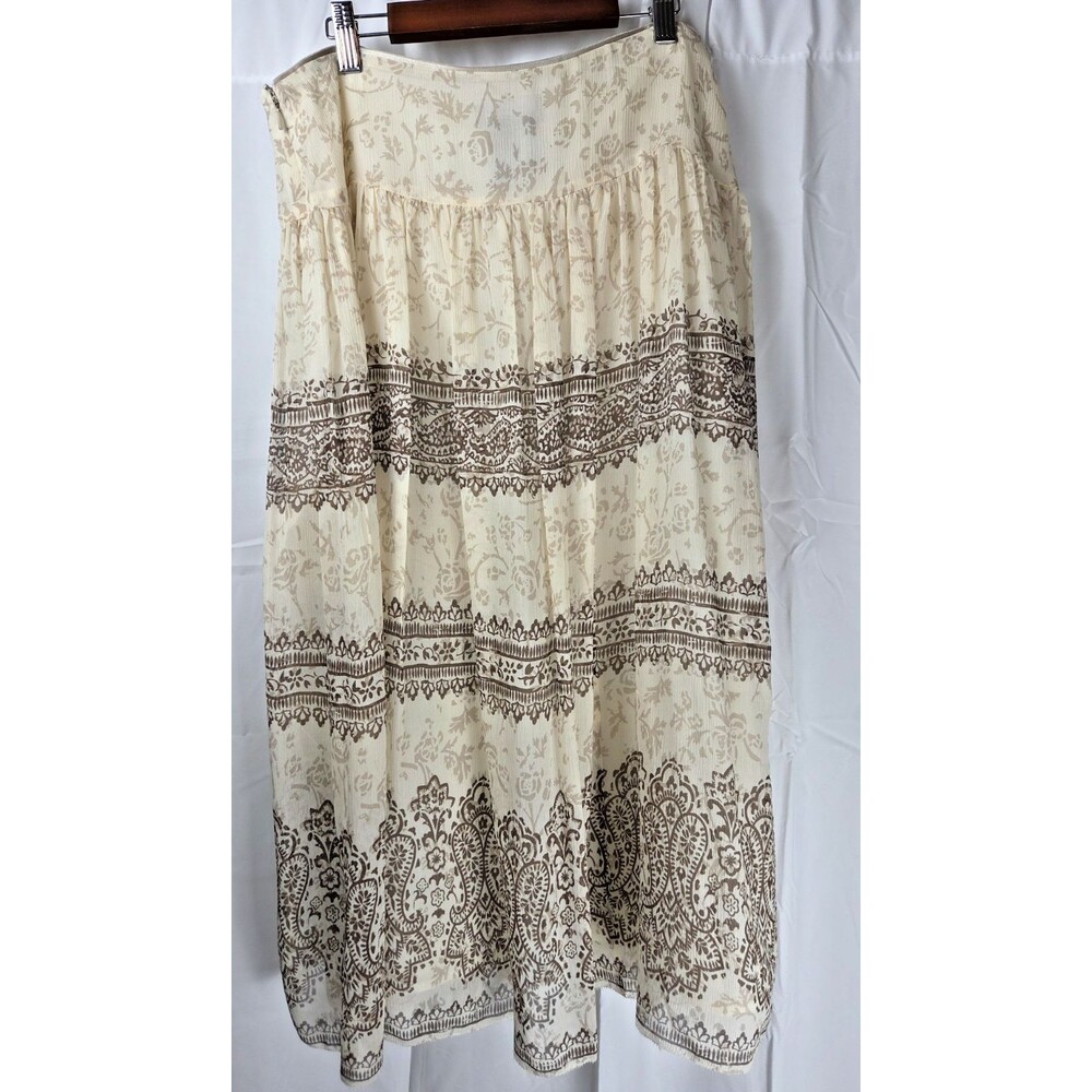 Jones New York Signature Silk Skirt Women Medium Cream Brown Boho Floral Midi - Picture 6 of 7